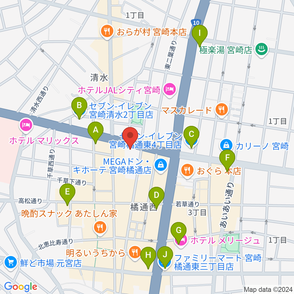 カワイ宮崎ショップ周辺のコンビニエンスストア一覧地図