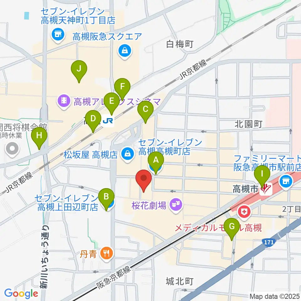 JEUGIA 高槻店周辺のコンビニエンスストア一覧地図
