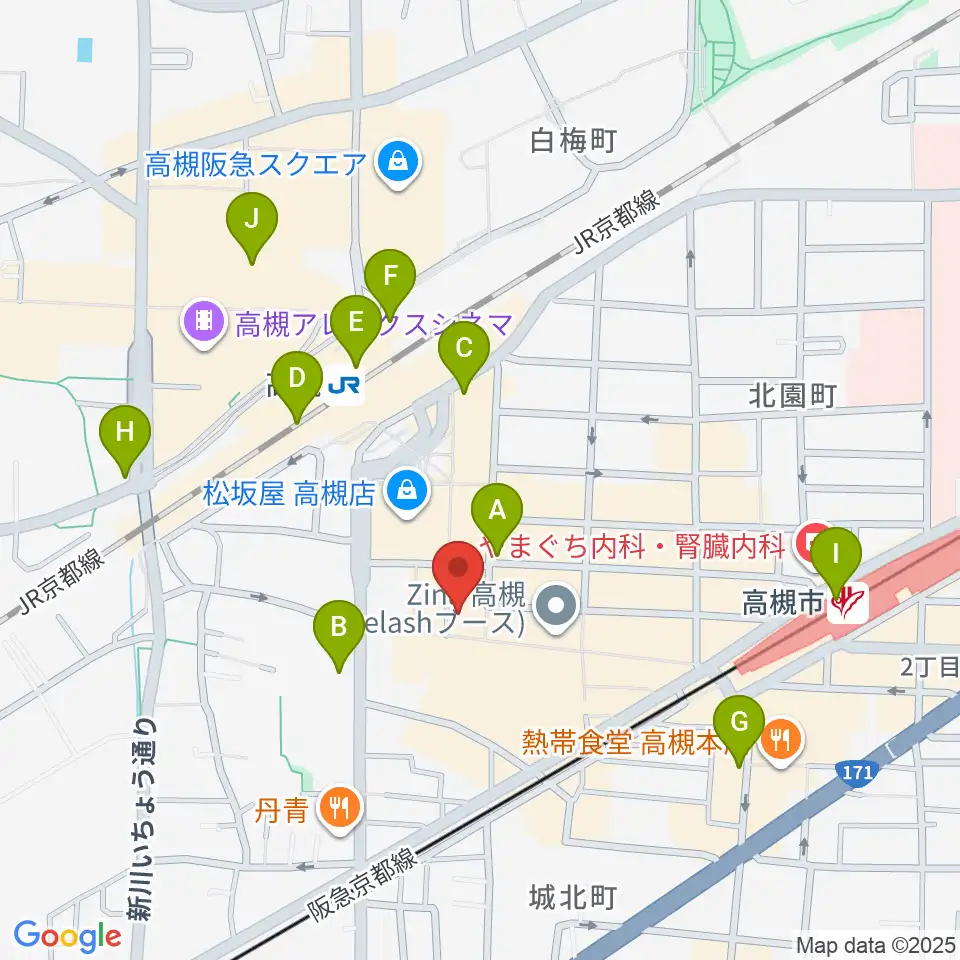 JEUGIA 高槻店周辺のコンビニエンスストア一覧地図