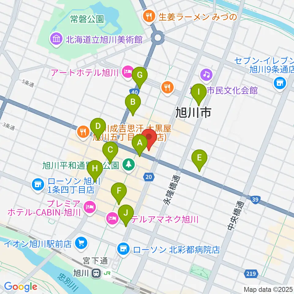 ヤマハミュージック 旭川店周辺のコンビニエンスストア一覧地図