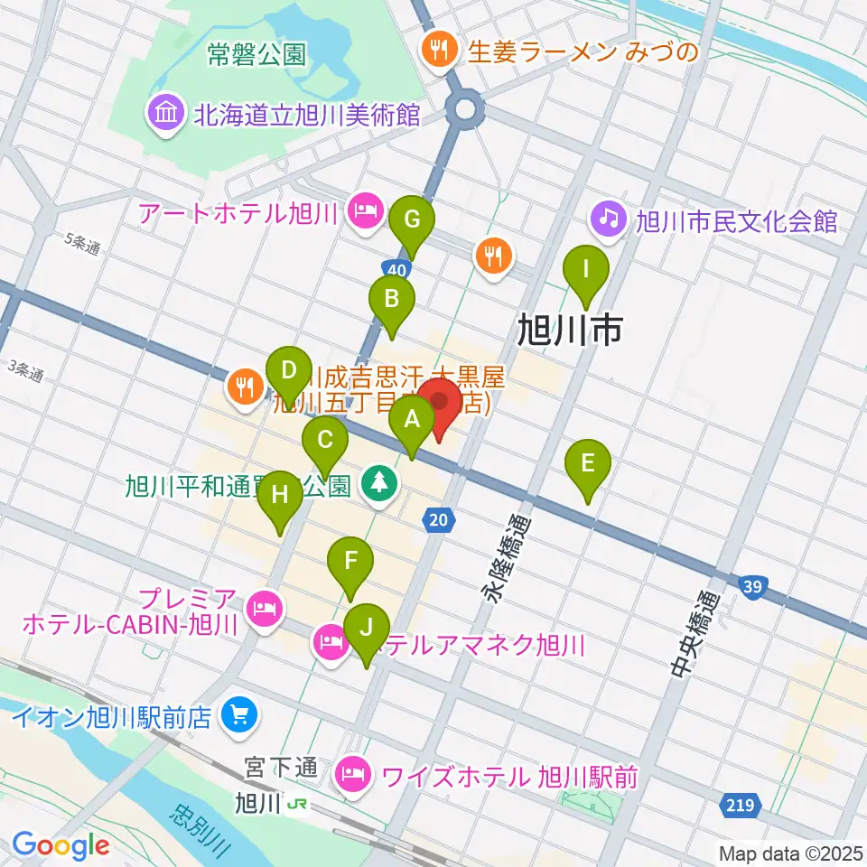 ヤマハミュージック 旭川店周辺のコンビニエンスストア一覧地図