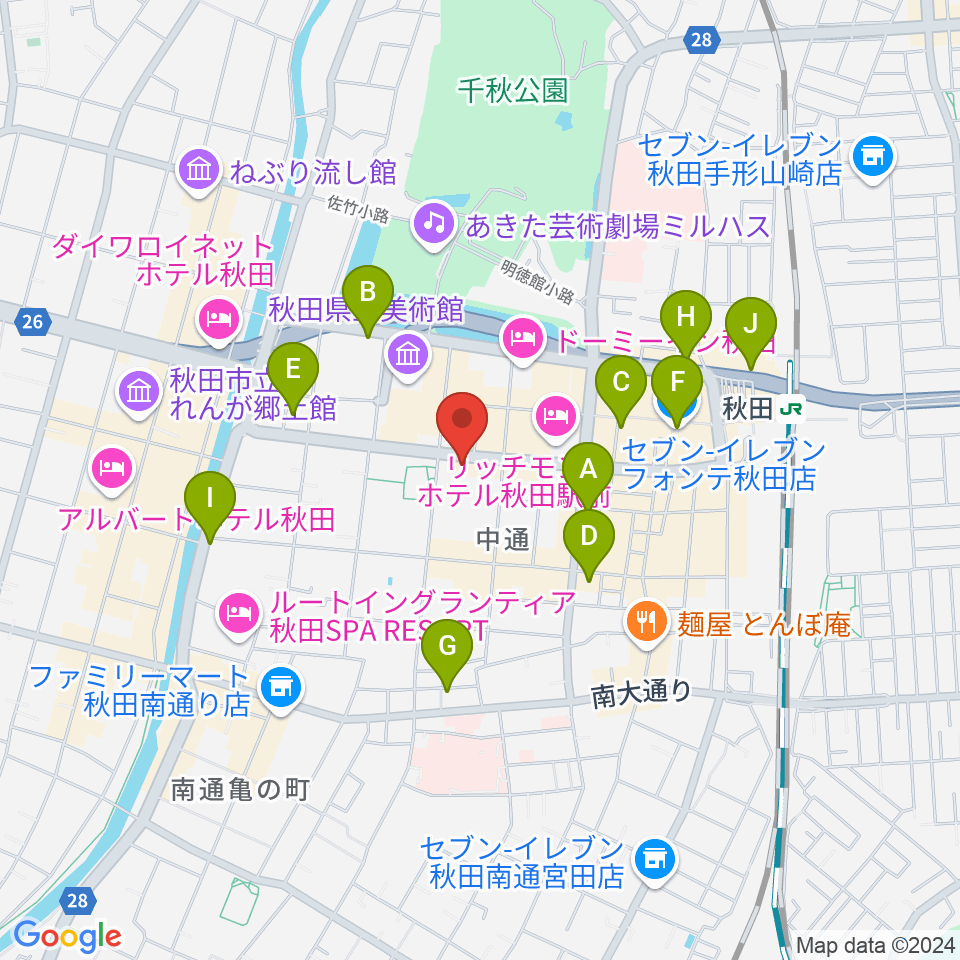 ヤマハミュージック 秋田店周辺のコンビニエンスストア一覧地図