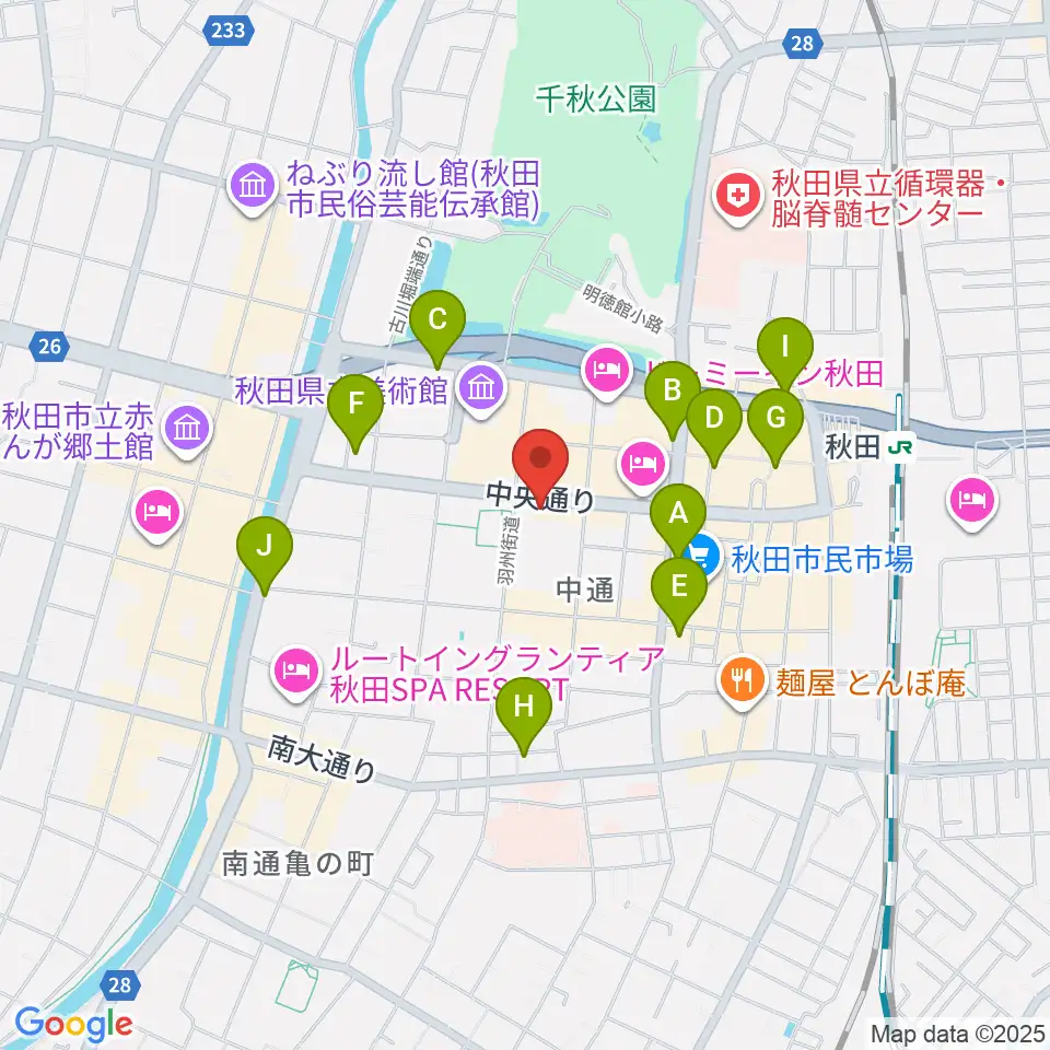 ヤマハミュージック 秋田店周辺のコンビニエンスストア一覧地図