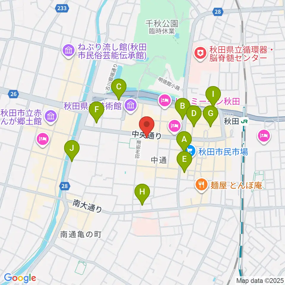 ヤマハミュージック 秋田店周辺のコンビニエンスストア一覧地図