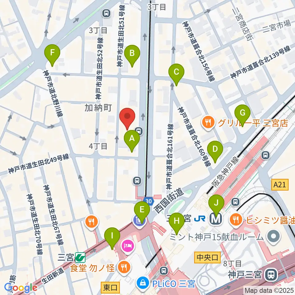 ヤマハミュージック 神戸店周辺のコンビニエンスストア一覧地図