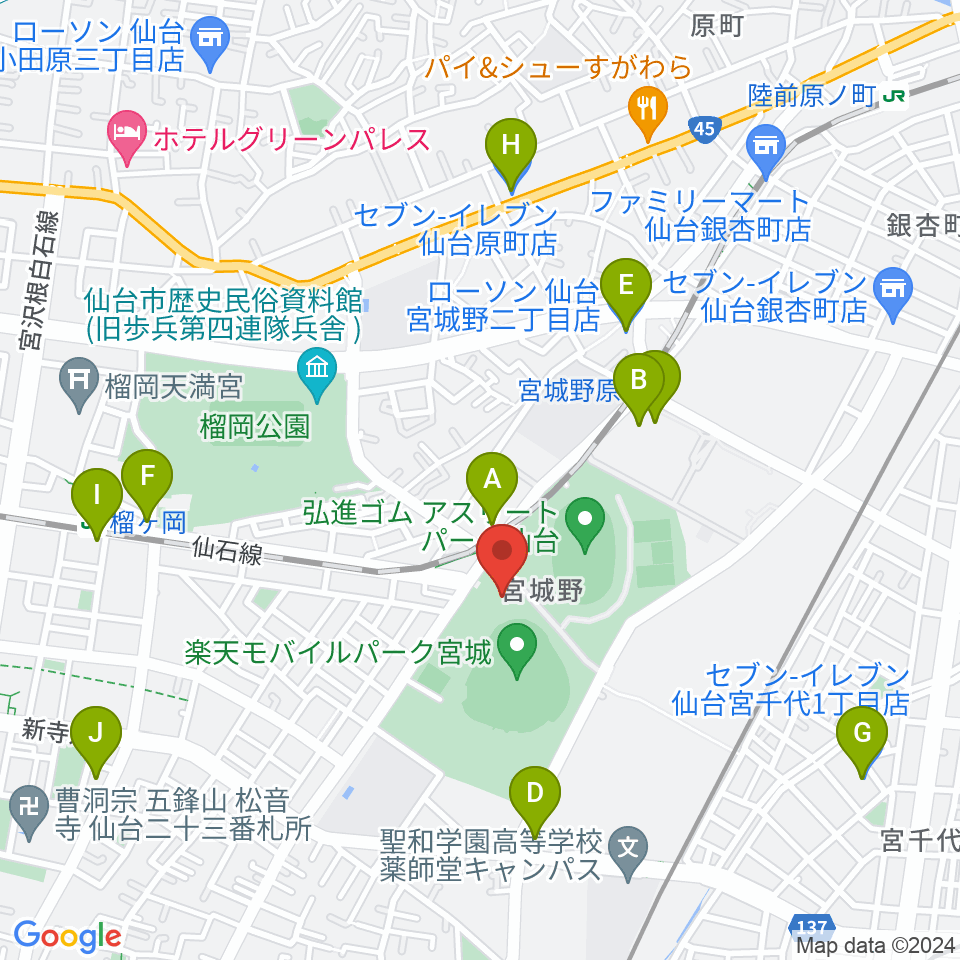 Rakuten.FM TOHOKU周辺のコンビニエンスストア一覧地図