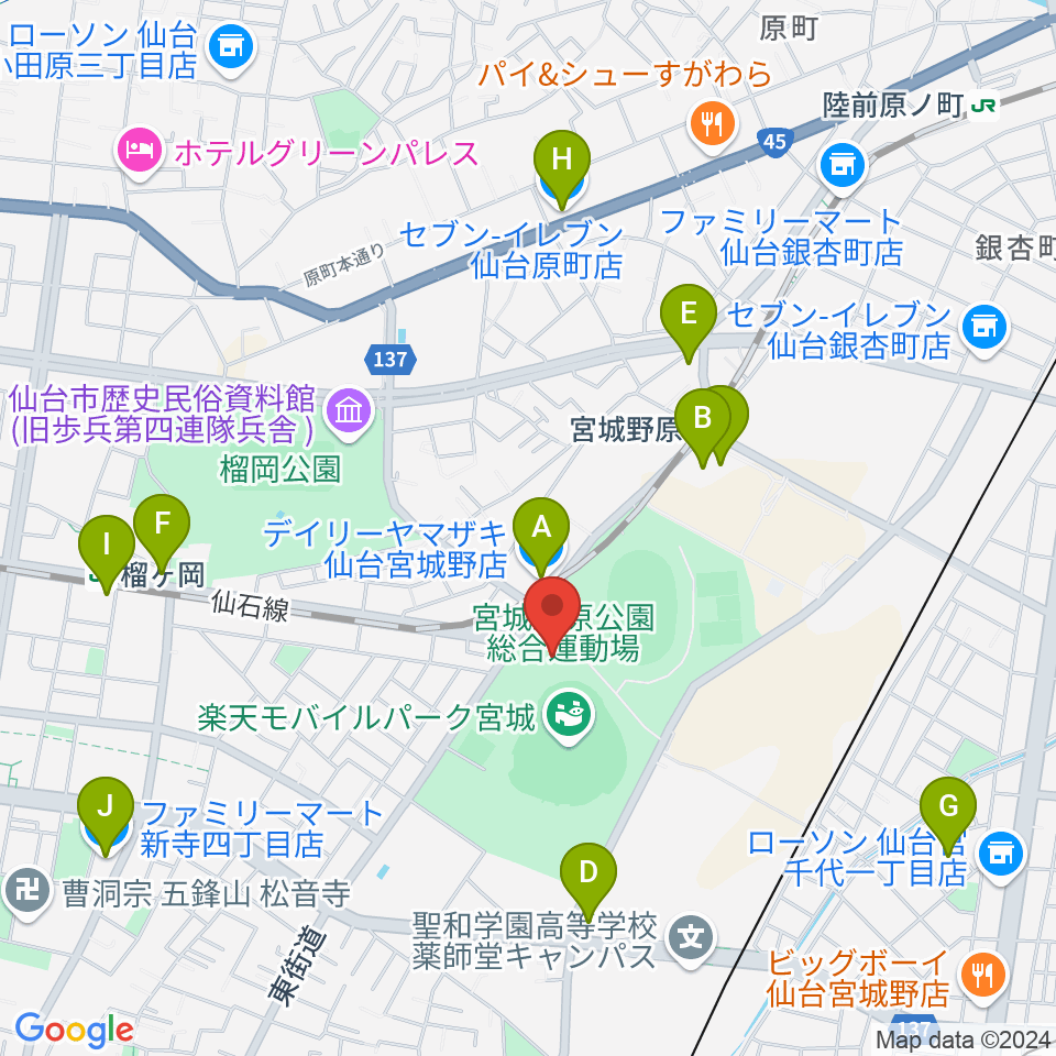 Rakuten.FM TOHOKU周辺のコンビニエンスストア一覧地図