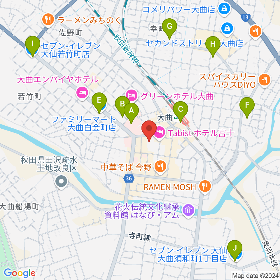 FMはなび周辺のコンビニエンスストア一覧地図