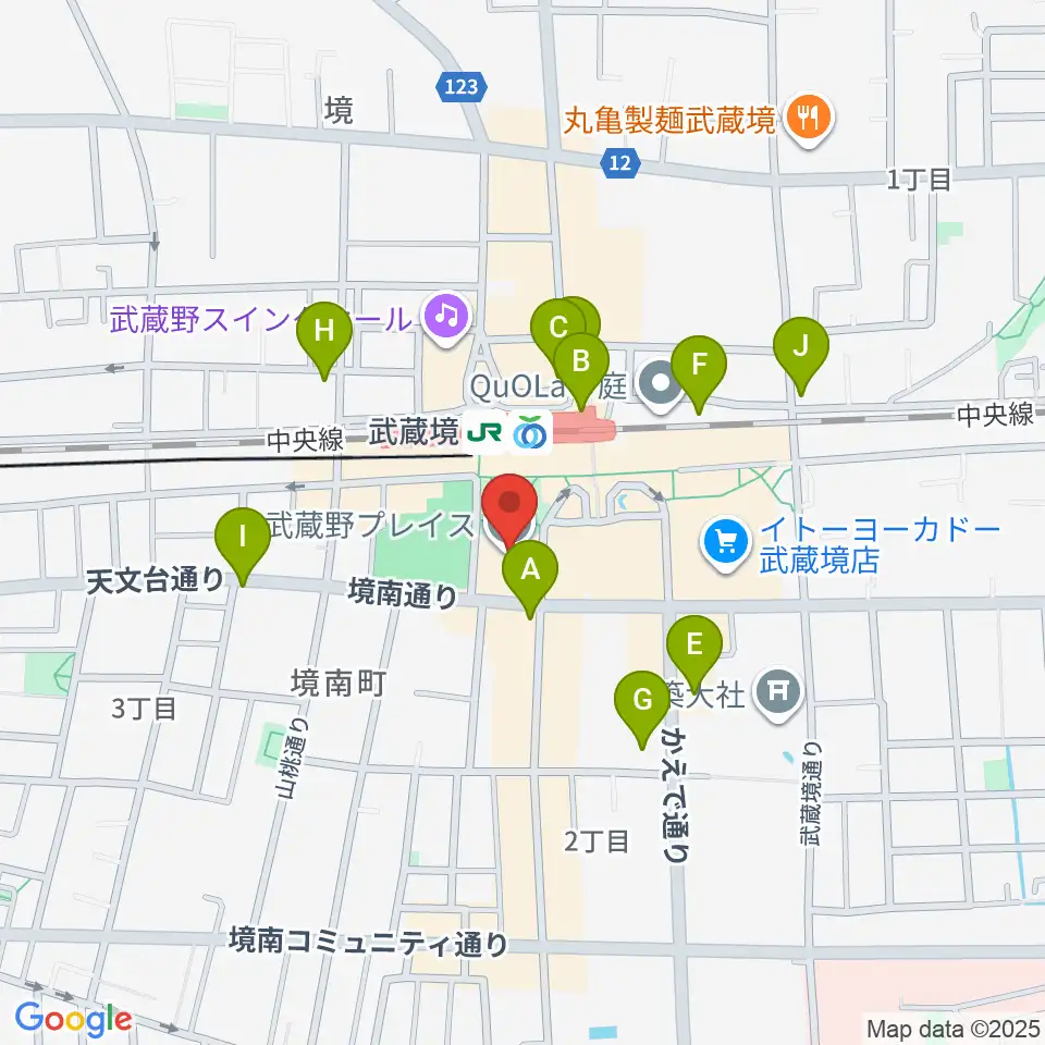 武蔵野プレイス周辺のコンビニエンスストア一覧地図
