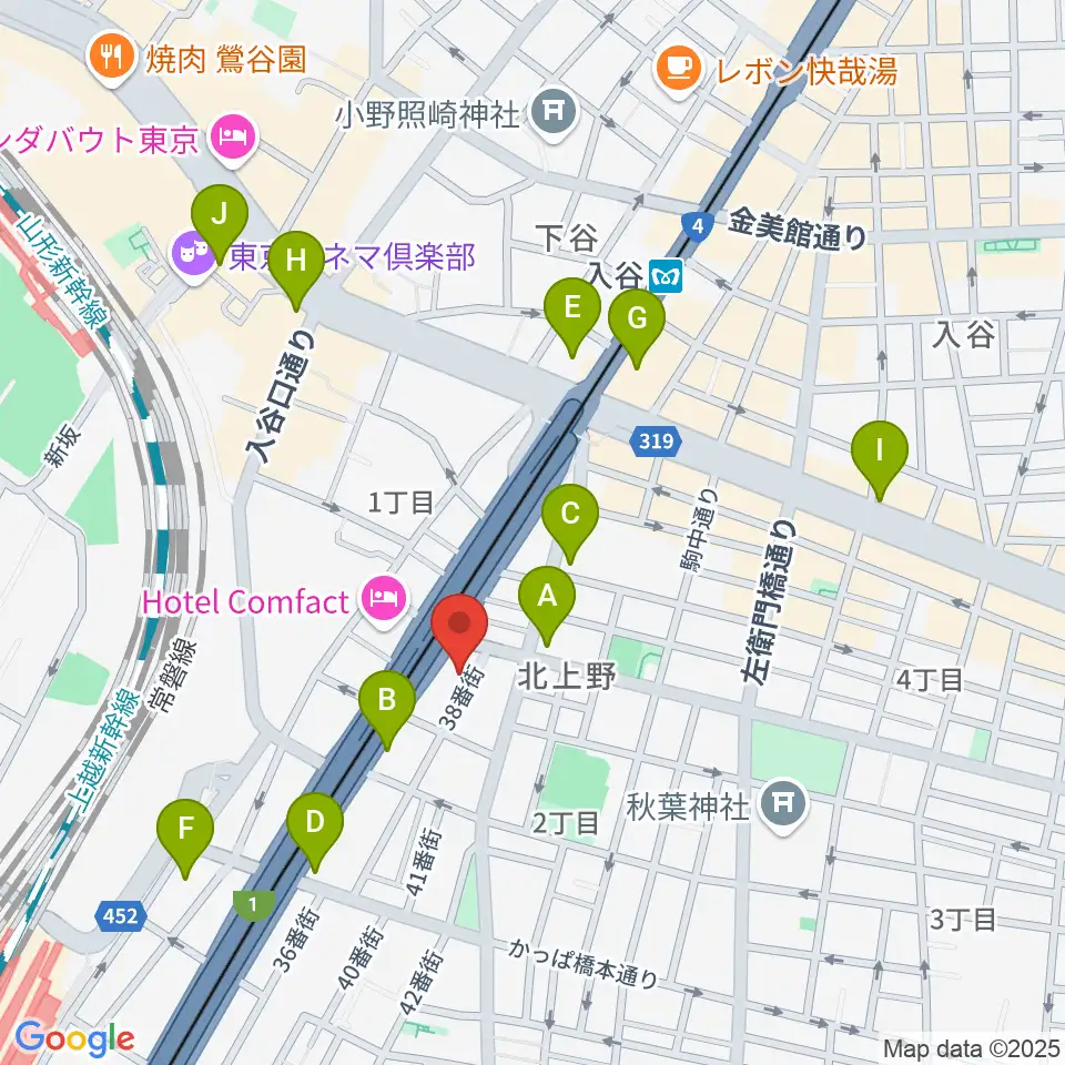 ホムラサウンド上野スタジオ周辺のコンビニエンスストア一覧地図