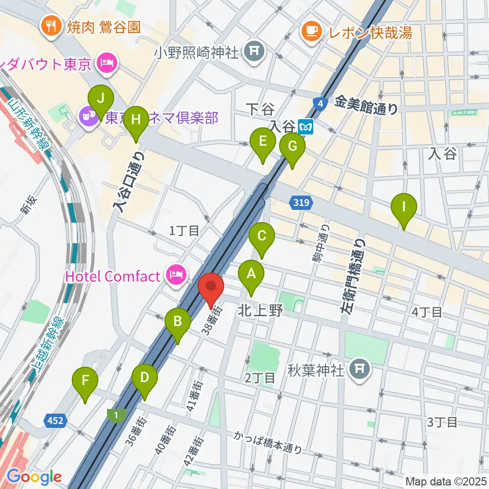 ホムラサウンド上野スタジオ周辺のコンビニエンスストア一覧地図