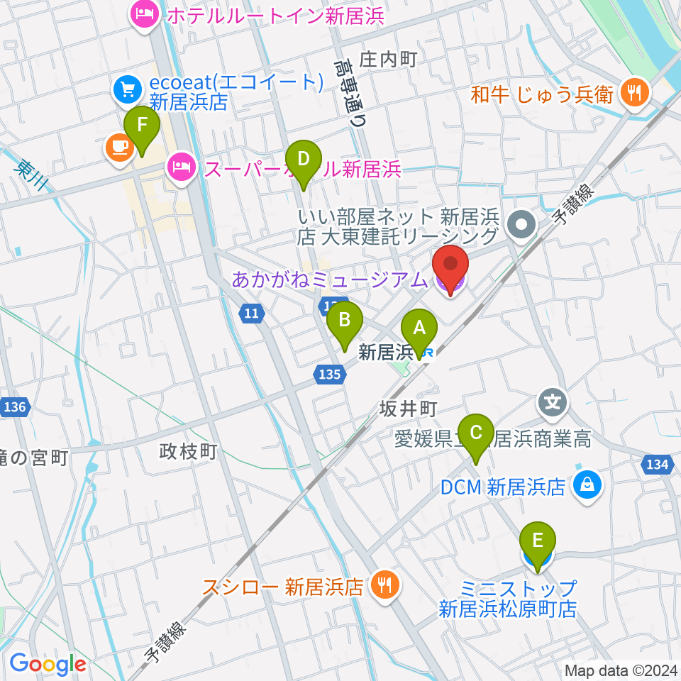 あかがねミュージアム周辺のコンビニエンスストア一覧地図