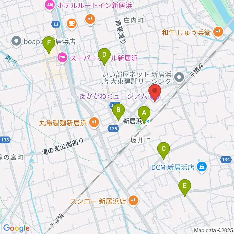あかがねミュージアム周辺のコンビニエンスストア一覧地図