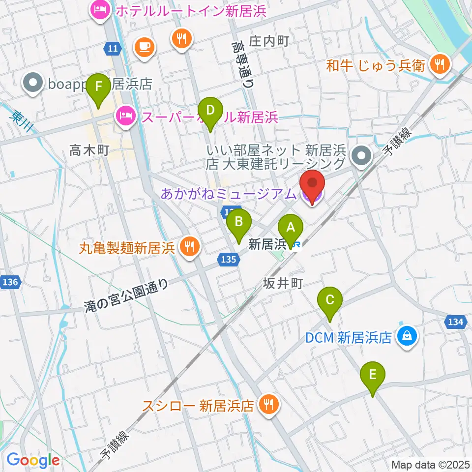あかがねミュージアム周辺のコンビニエンスストア一覧地図