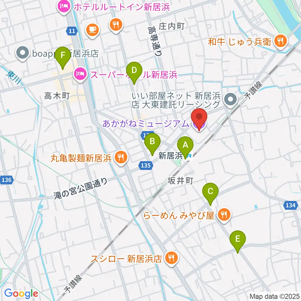 あかがねミュージアム周辺のコンビニエンスストア一覧地図