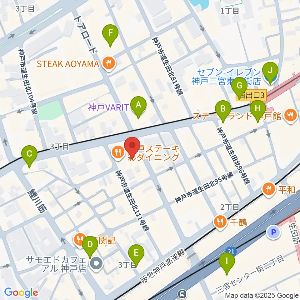 神戸へラバラウンジ周辺のコンビニエンスストア一覧地図