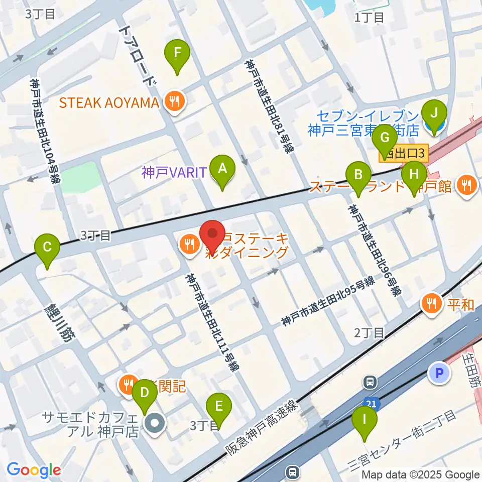 神戸へラバラウンジ周辺のコンビニエンスストア一覧地図