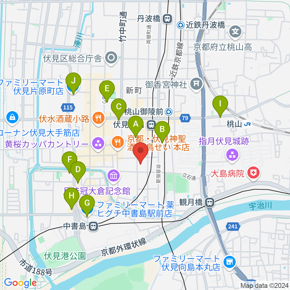 ユニスタイル京都伏見 若林楽器店周辺のコンビニエンスストア一覧地図