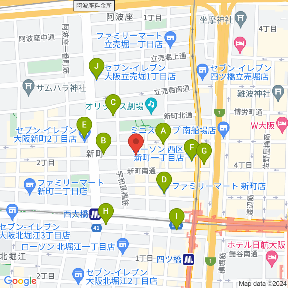 大阪スクールオブミュージック専門学校周辺のコンビニエンスストア一覧地図