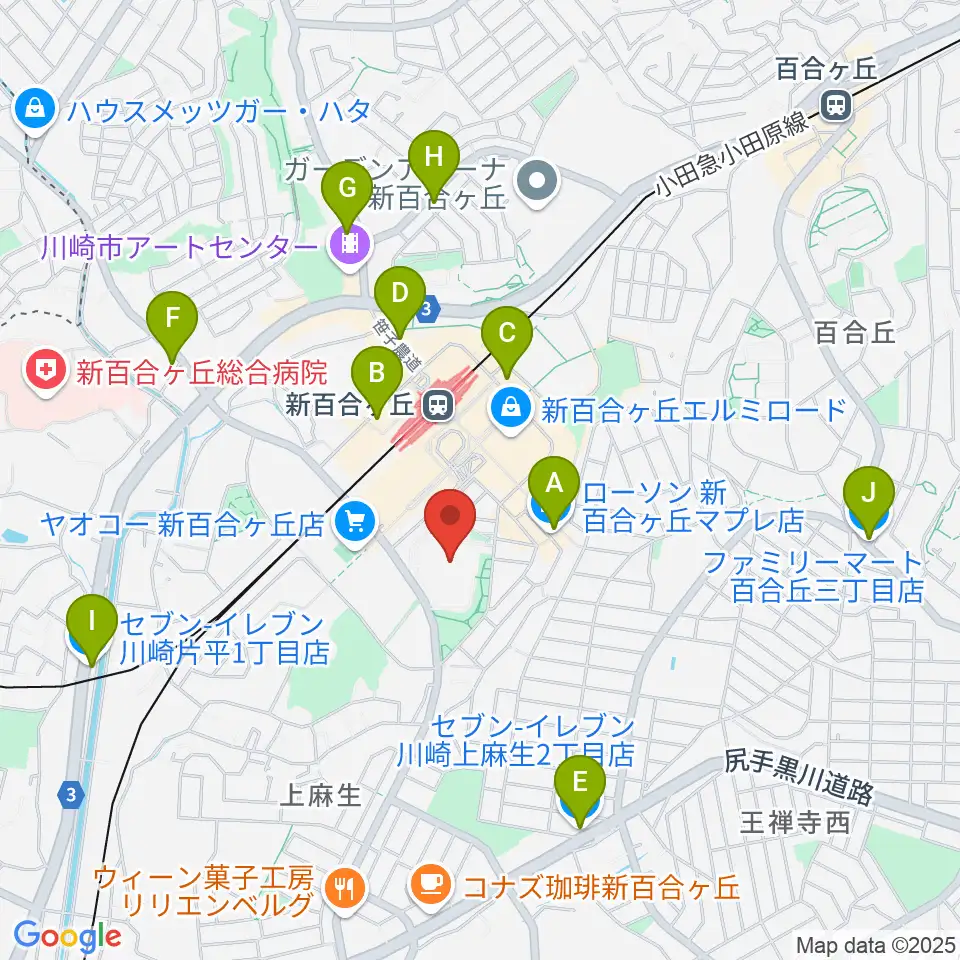 昭和音楽大学周辺のコンビニエンスストア一覧地図