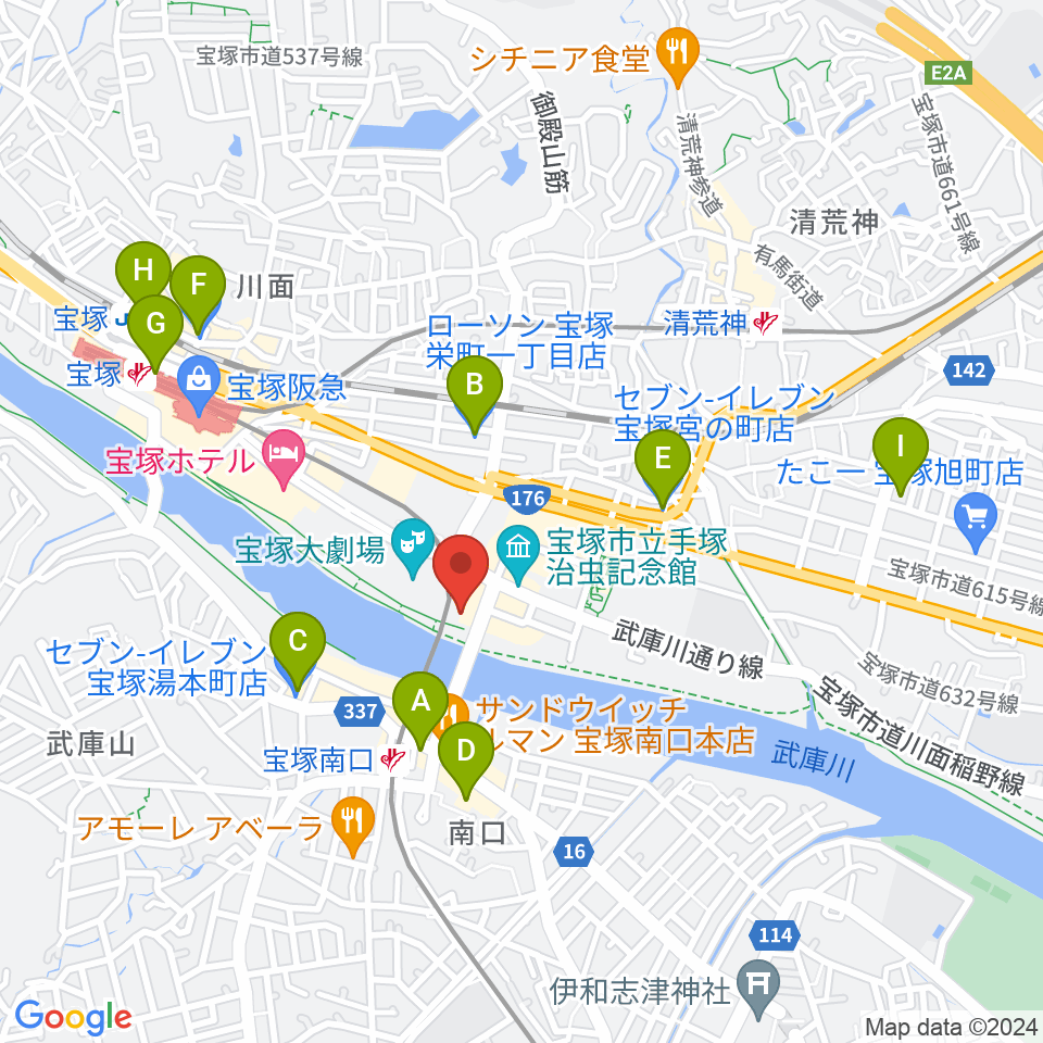 宝塚音楽学校周辺のコンビニエンスストア一覧地図