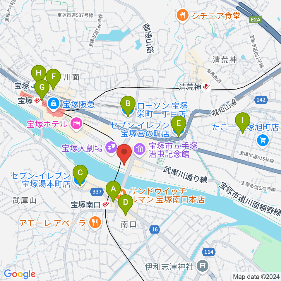 宝塚音楽学校周辺のコンビニエンスストア一覧地図