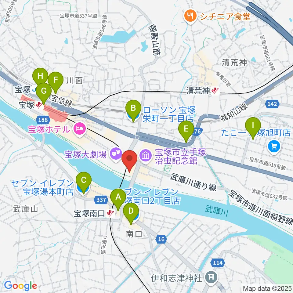 宝塚音楽学校周辺のコンビニエンスストア一覧地図