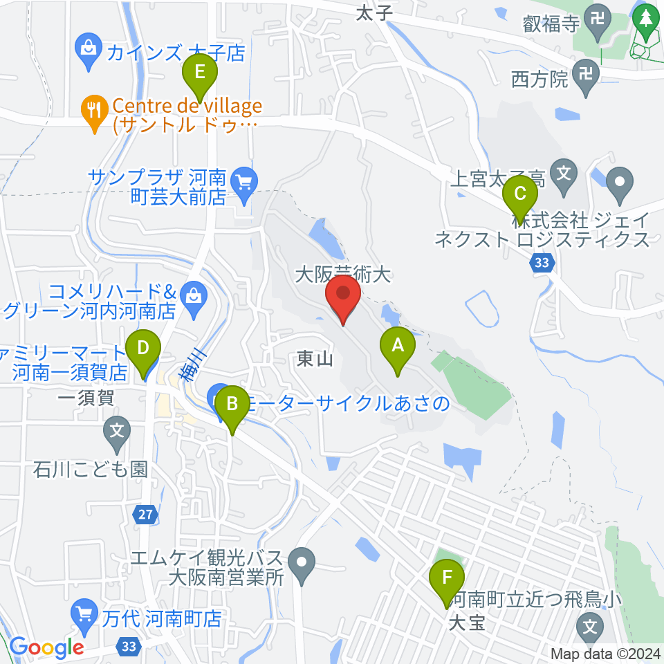 大阪芸術大学周辺のコンビニエンスストア一覧地図