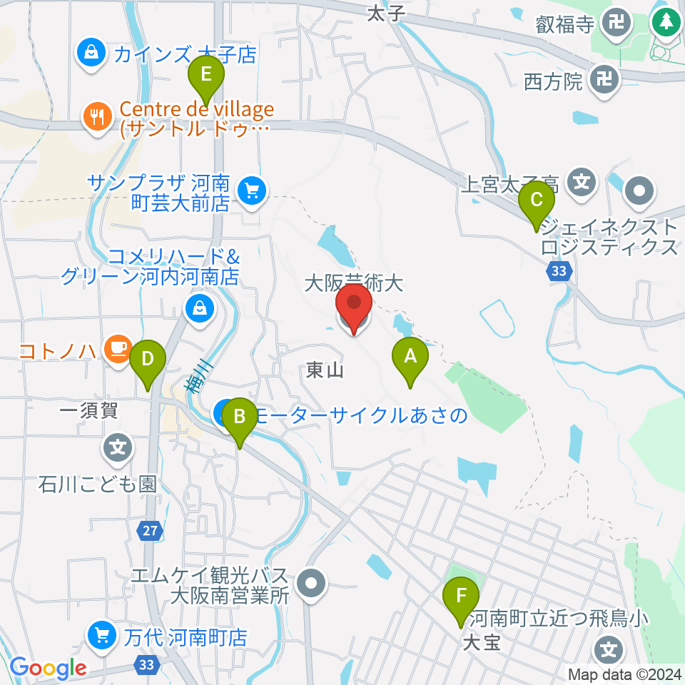 大阪芸術大学周辺のコンビニエンスストア一覧地図