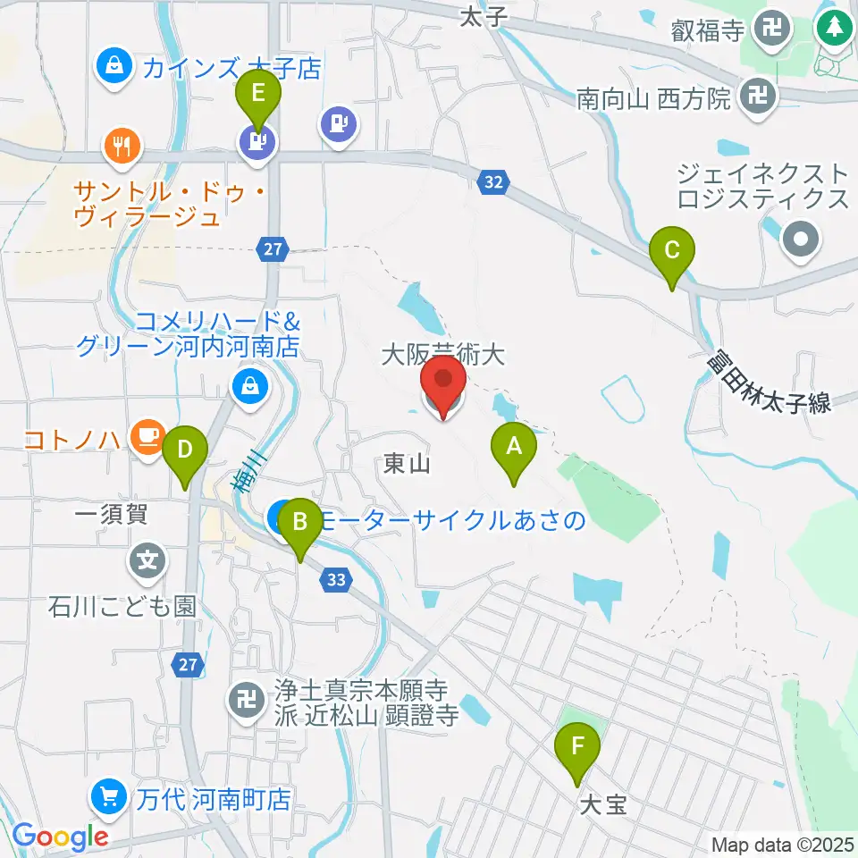 大阪芸術大学周辺のコンビニエンスストア一覧地図