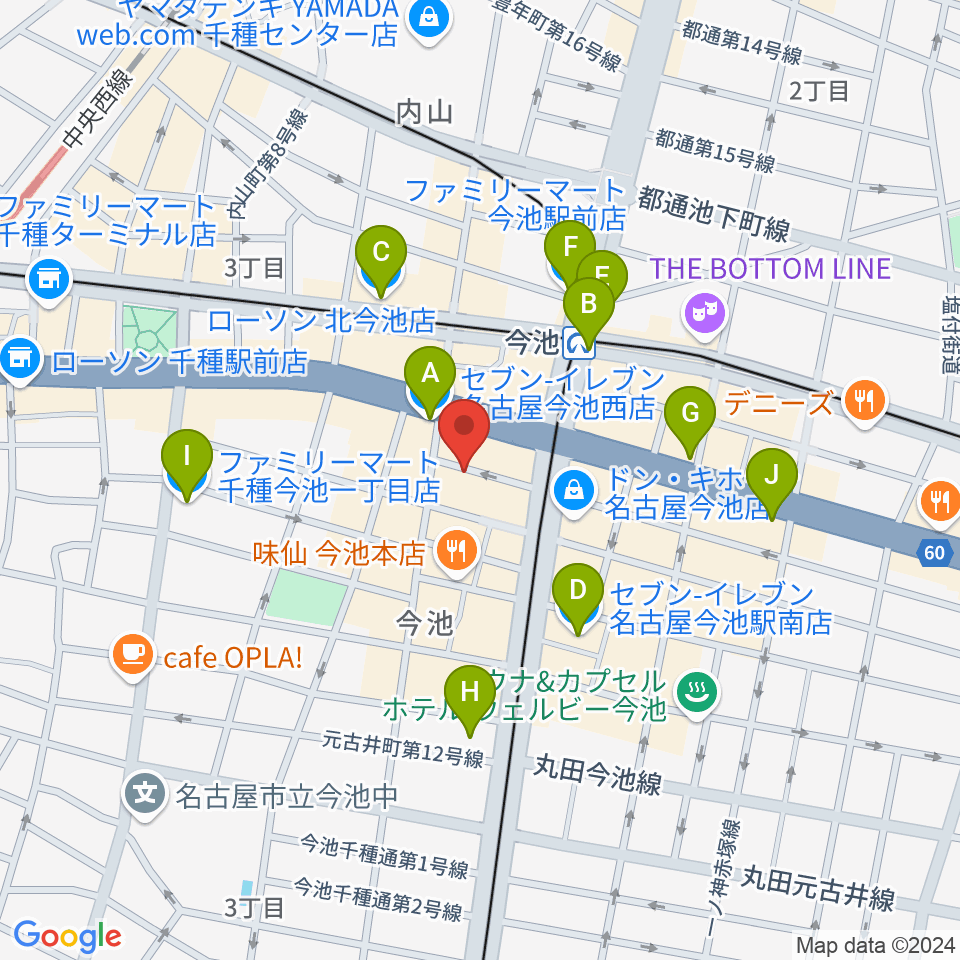 今池バレンタインドライブ周辺のコンビニエンスストア一覧地図