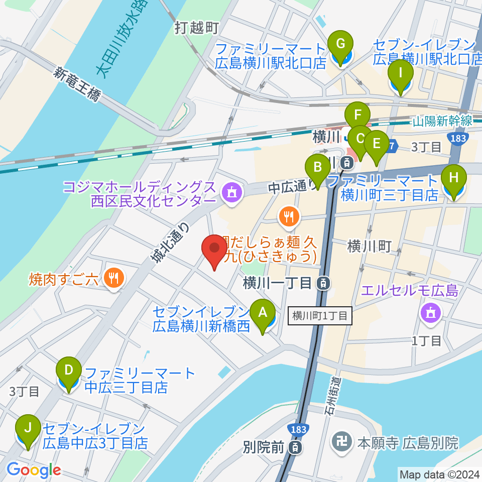 広島コンピュータ専門学校周辺のコンビニエンスストア一覧地図