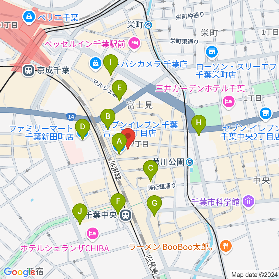 千葉ANGA周辺のコンビニエンスストア一覧地図