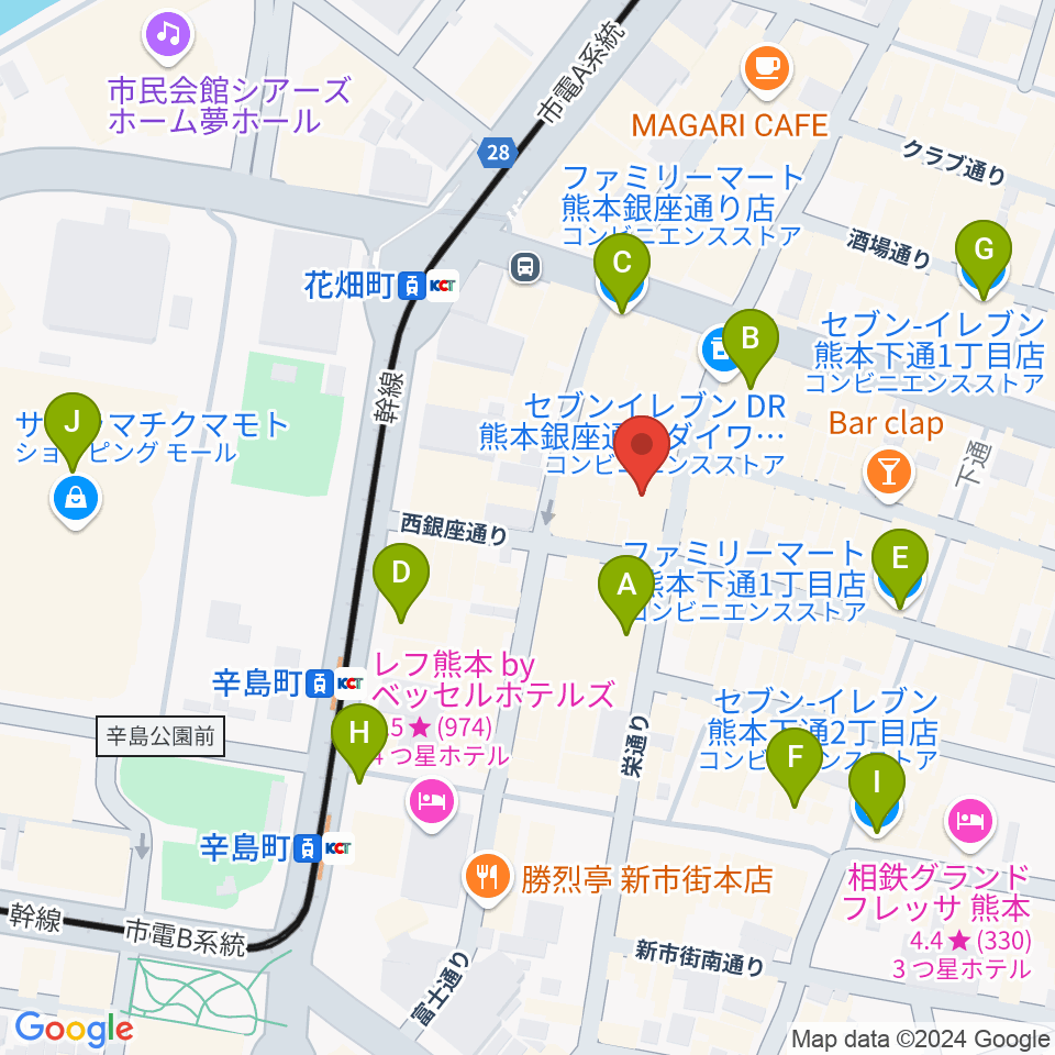 熊本ケンレノン周辺のコンビニエンスストア一覧地図