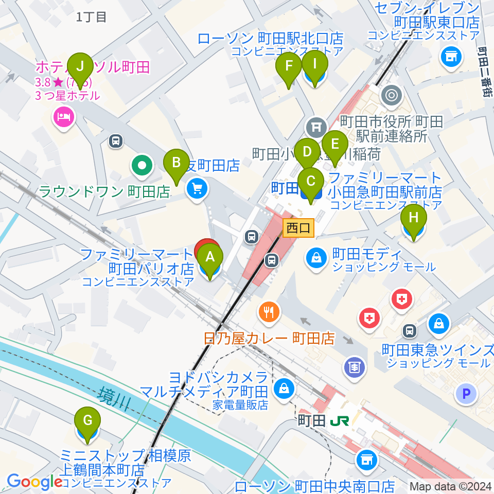 まほろ座MACHIDA周辺のコンビニエンスストア一覧地図