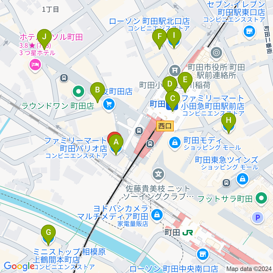 まほろ座MACHIDA周辺のコンビニエンスストア一覧地図