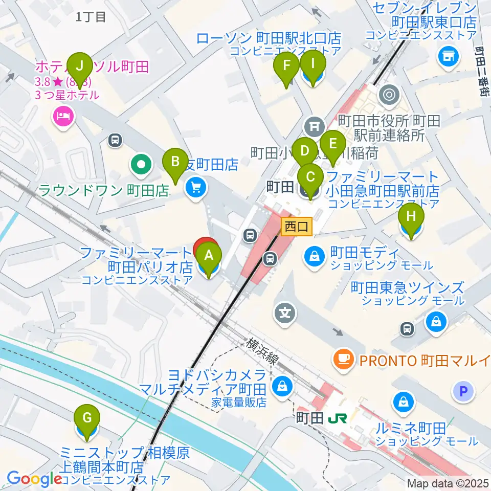 まほろ座MACHIDA周辺のコンビニエンスストア一覧地図