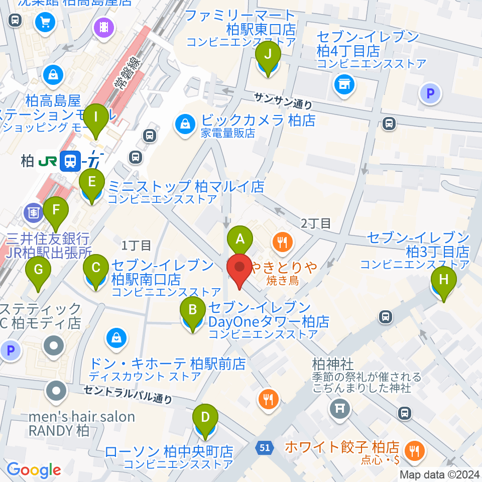 柏Studio WUU周辺のコンビニエンスストア一覧地図