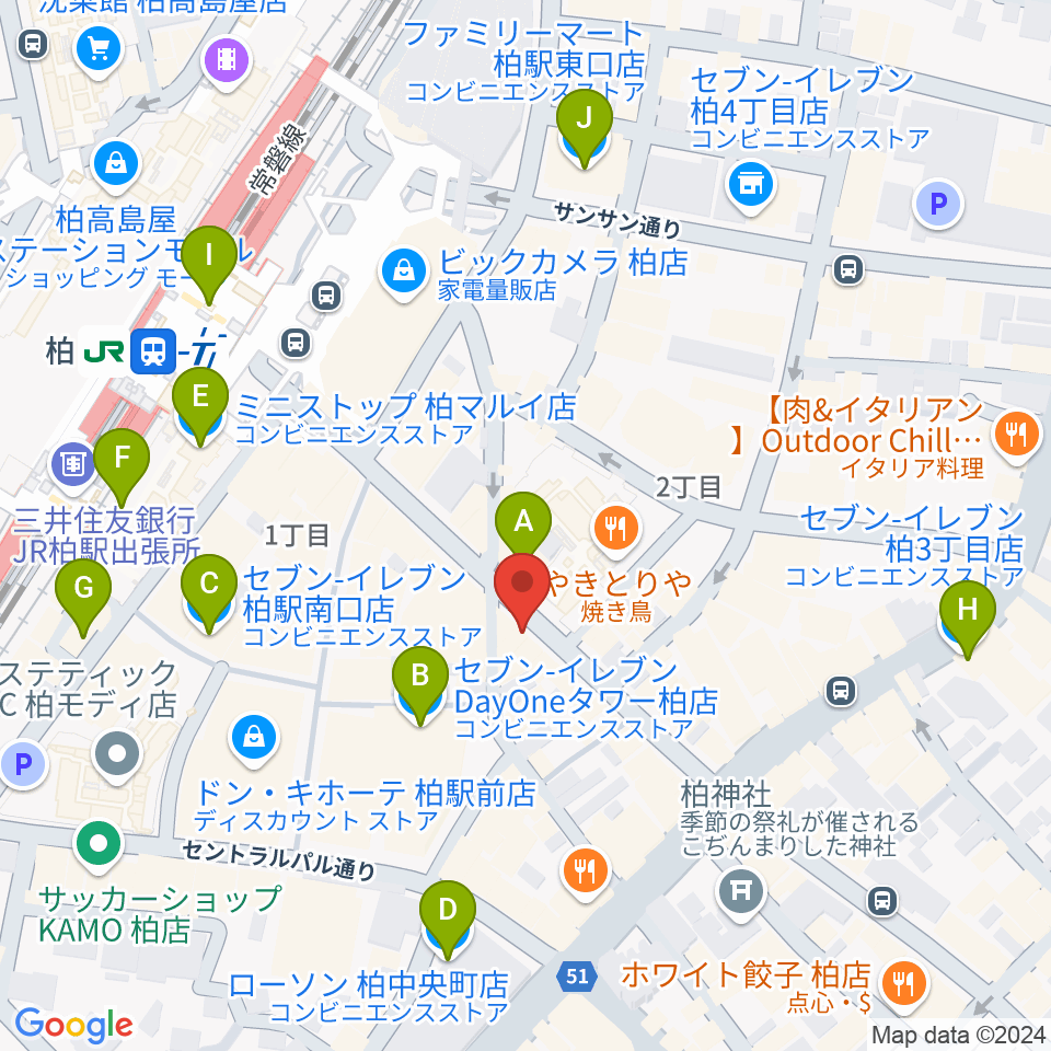 柏Studio WUU周辺のコンビニエンスストア一覧地図