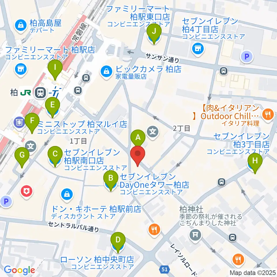 柏Studio WUU周辺のコンビニエンスストア一覧地図