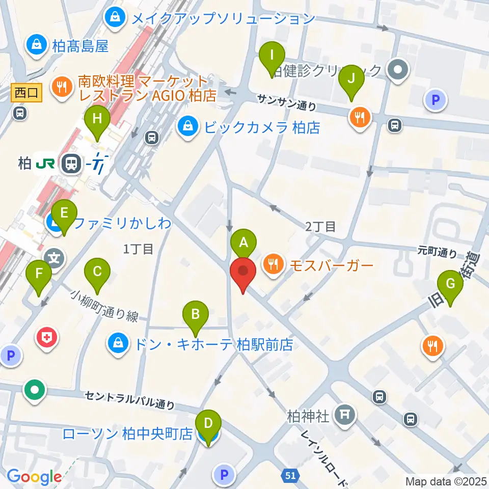 柏Studio WUU周辺のコンビニエンスストア一覧地図