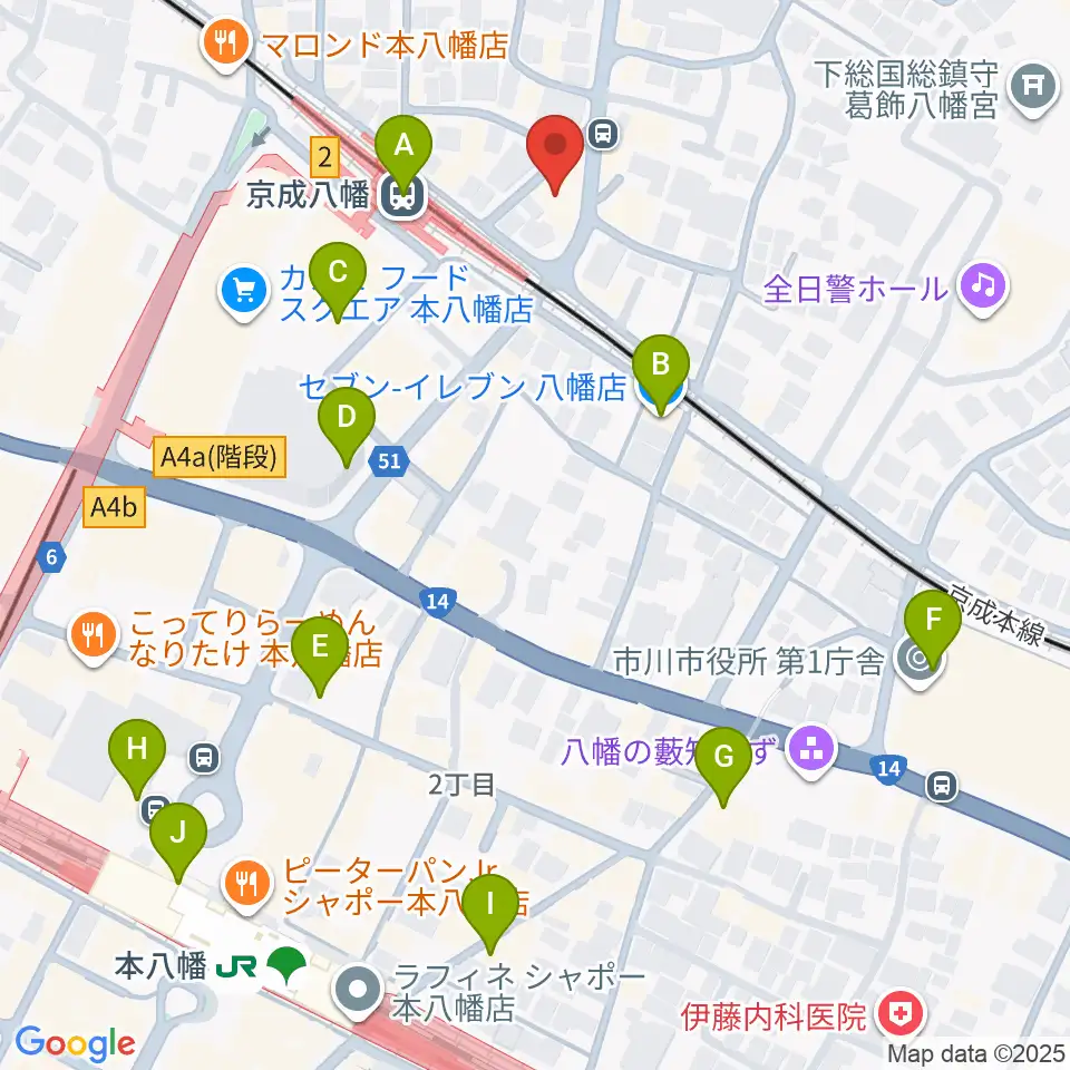 本八幡ルート14周辺のコンビニエンスストア一覧地図