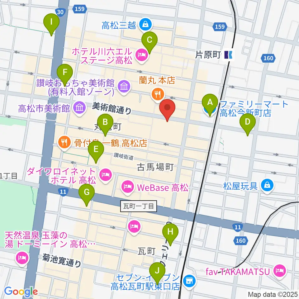 高松スタジオナッシュビル周辺のコンビニエンスストア一覧地図