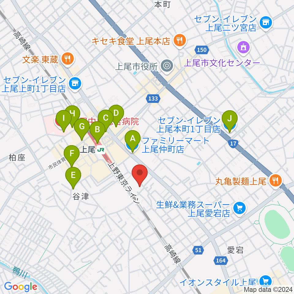 上尾 プラス・イレヴン周辺のコンビニエンスストア一覧地図