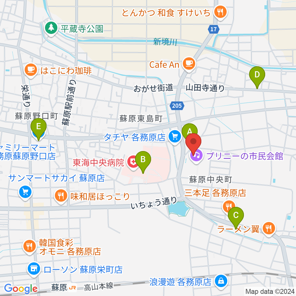 プリニーの文化ホール周辺のコンビニエンスストア一覧地図