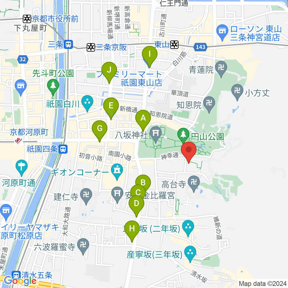 円山公園音楽堂周辺のコンビニエンスストア一覧地図