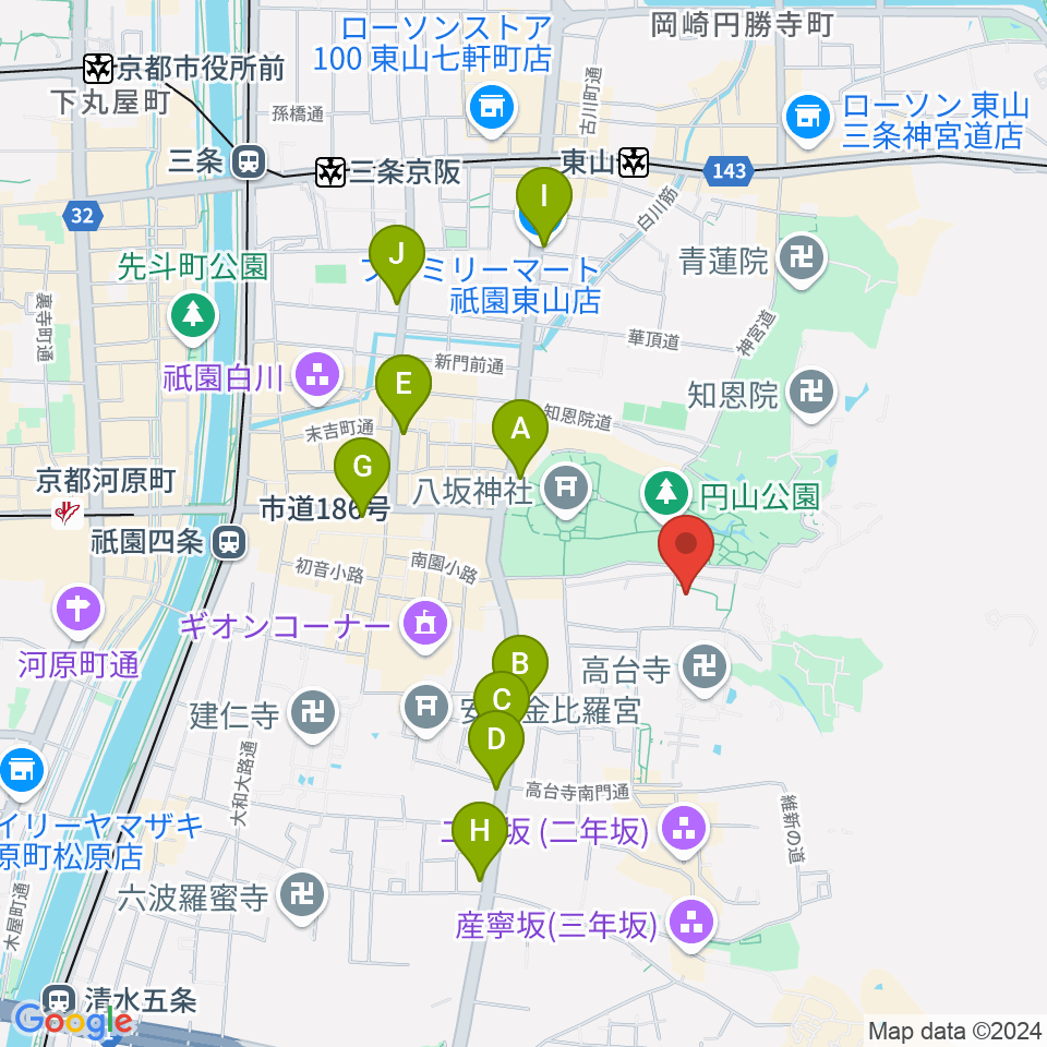 円山公園音楽堂周辺のコンビニエンスストア一覧地図