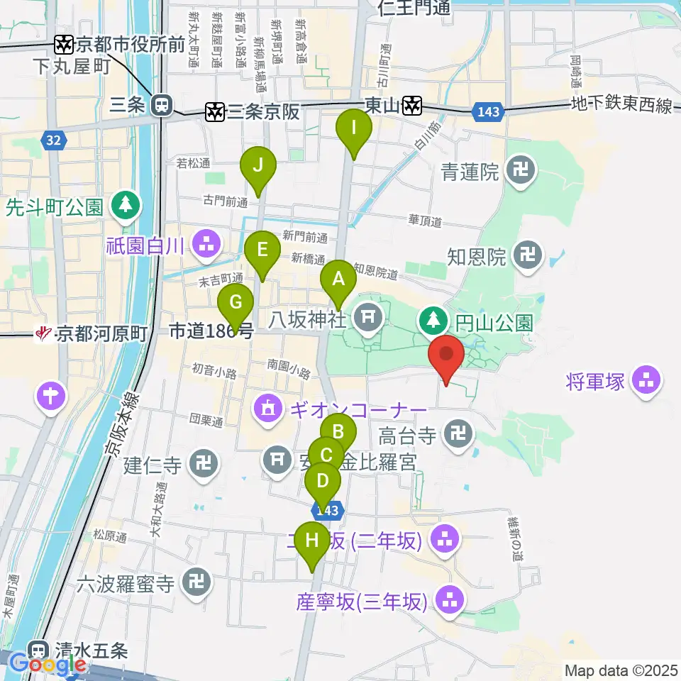 円山公園音楽堂周辺のコンビニエンスストア一覧地図