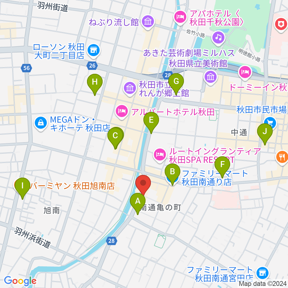 秋田ラウドアフェクション周辺のコンビニエンスストア一覧地図