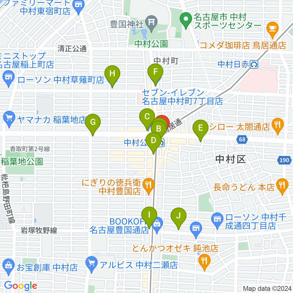 松栄楽器 名古屋店周辺のコンビニエンスストア一覧地図